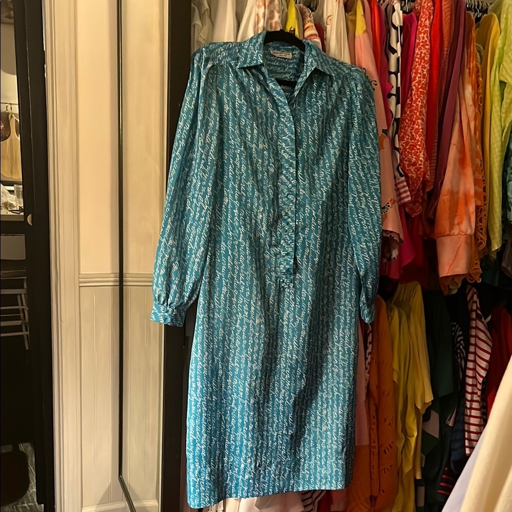 Vintage Blue Long Sleeve Bishop Dress